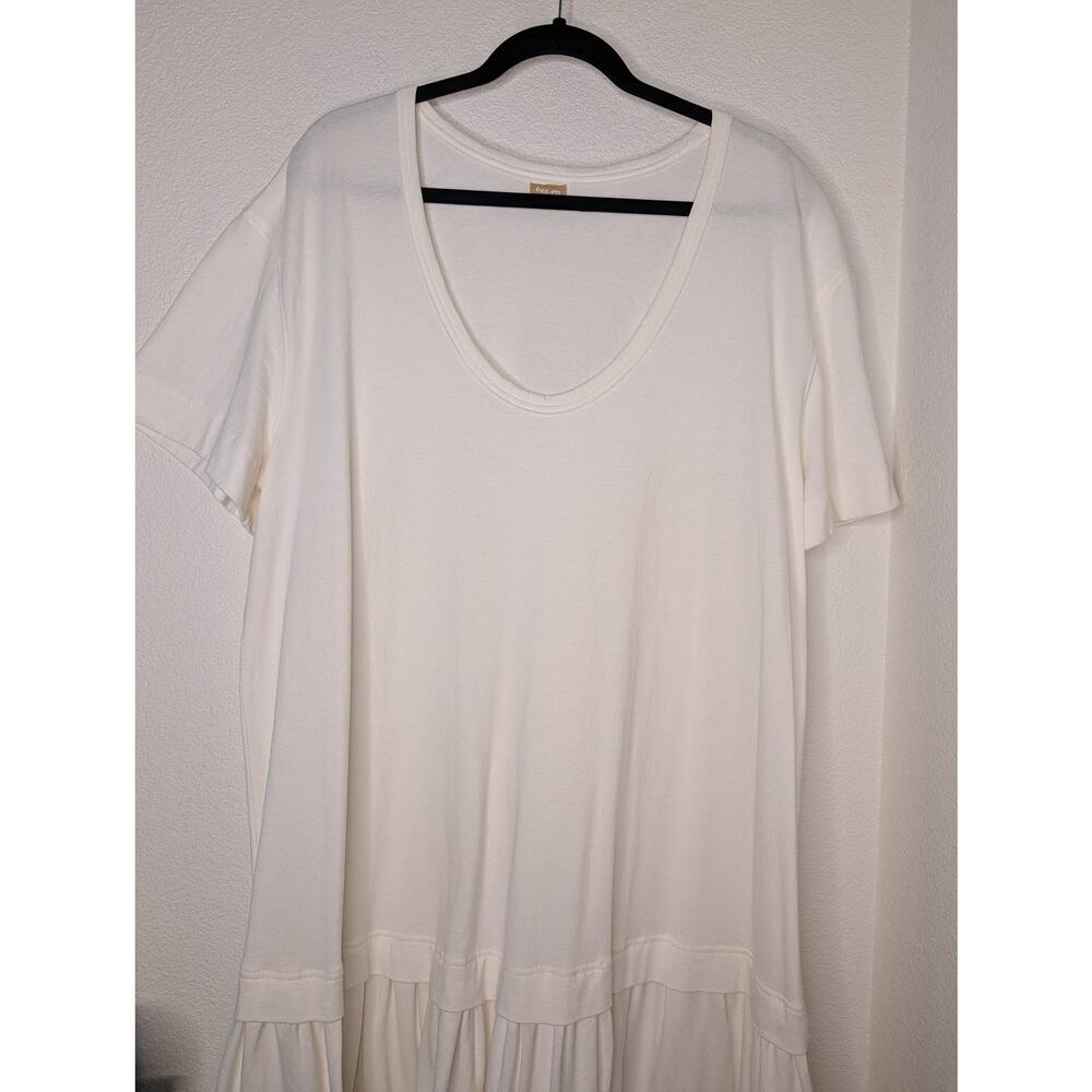Free People Free-Est White Drop Waist Ruffle Maxi T-Shirt Dress L Boho Oversized